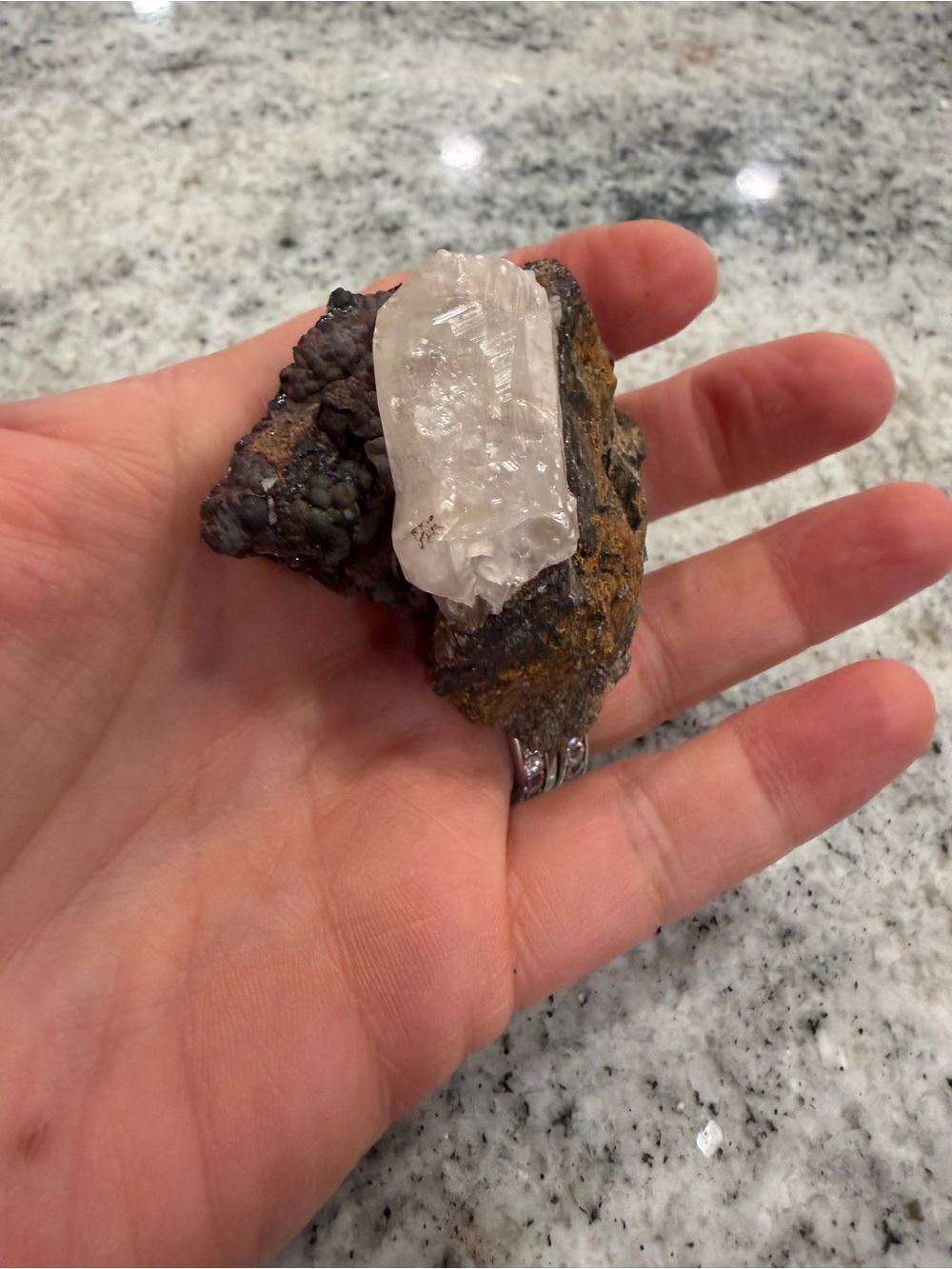 Natural Clear Quartz Crystal Cluster on Iron Matrix - Clear
